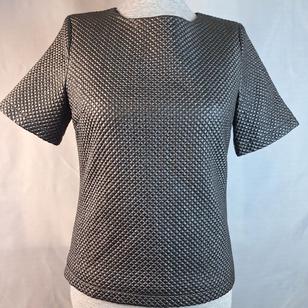 HYPR Black Textured Top Moto Infused Edgy Techno High Structure Med Zip Boxy